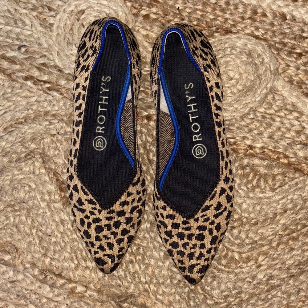Rothy's Leopard Print Flats with Blue Trim